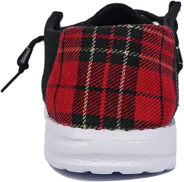 Unisex Black Wally & Wendy Slip-On Sneakers - Stylish Comfortable Loafers with Plaid Detail for Casual Daily Wear, Travel, and Outdoor Activities, Breathable Footwear for Men and Women