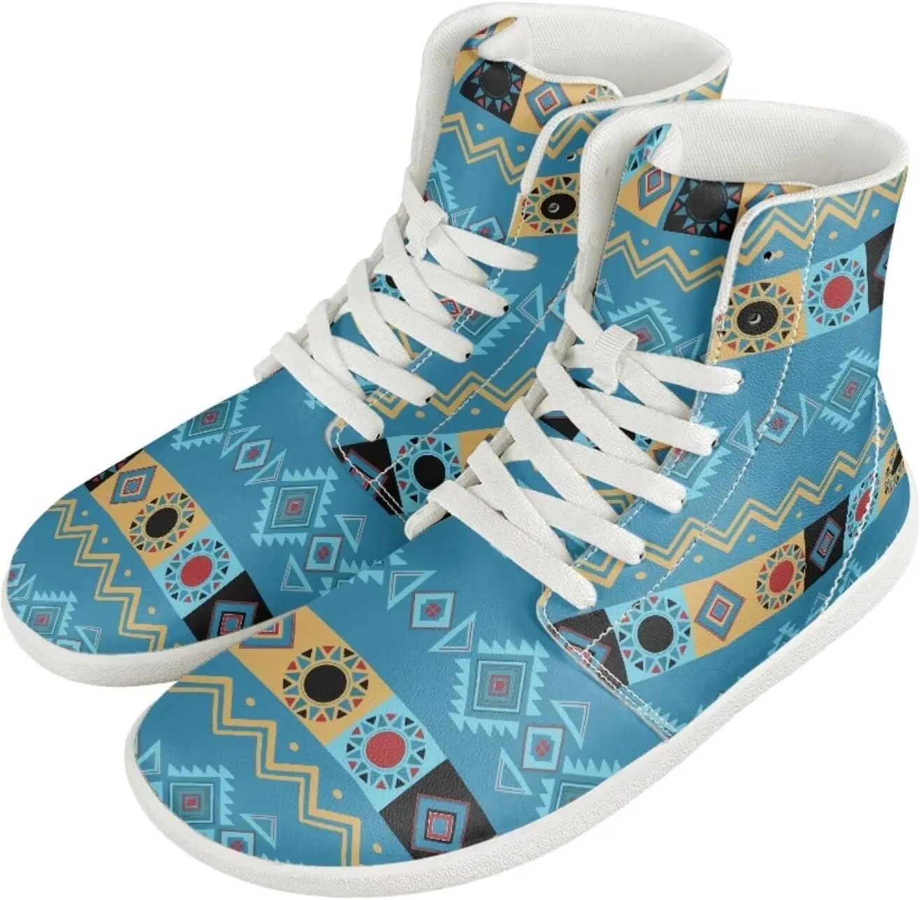 Unisex Mens PU Leather High Top Shoes Non Slip Lace Up Athletic Running Platform Sneakers for Women