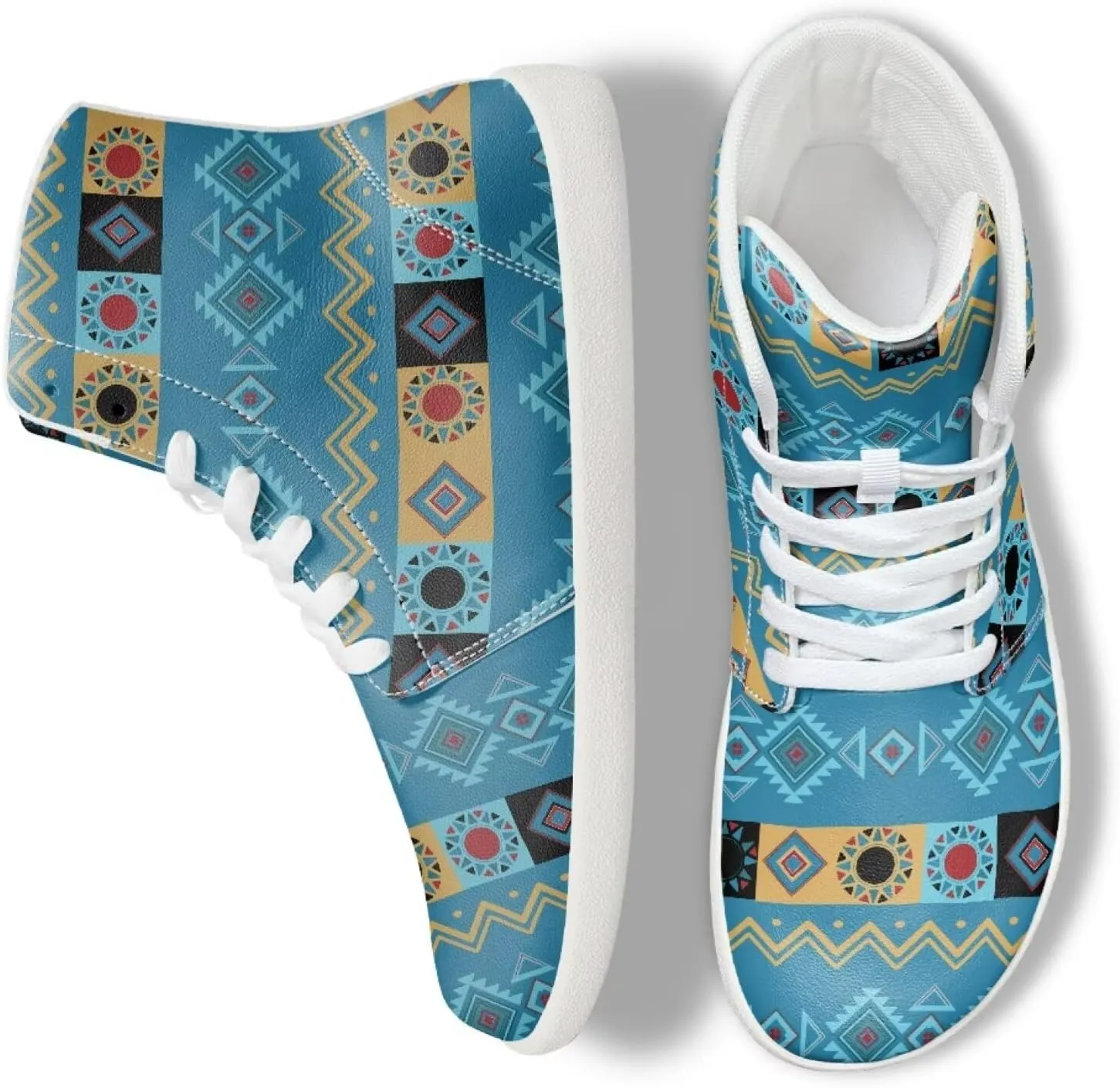 Unisex Mens PU Leather High Top Shoes Non Slip Lace Up Athletic Running Platform Sneakers for Women
