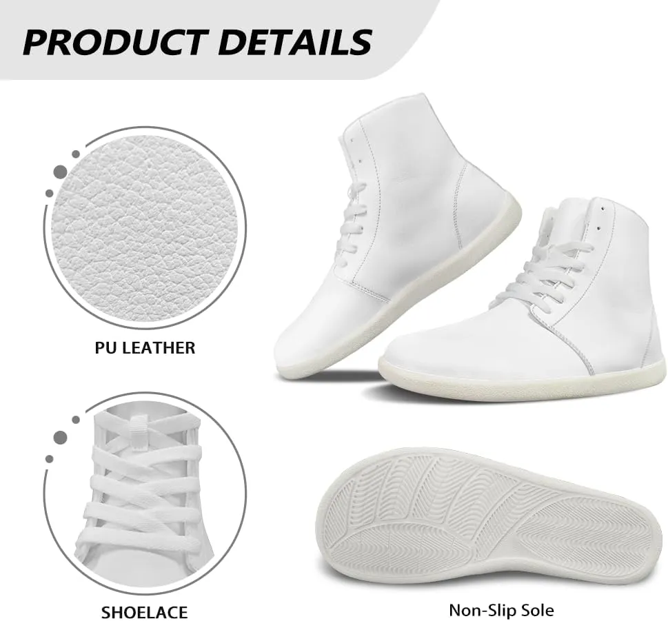 Unisex Mens PU Leather High Top Shoes Non Slip Lace Up Athletic Running Platform Sneakers for Women