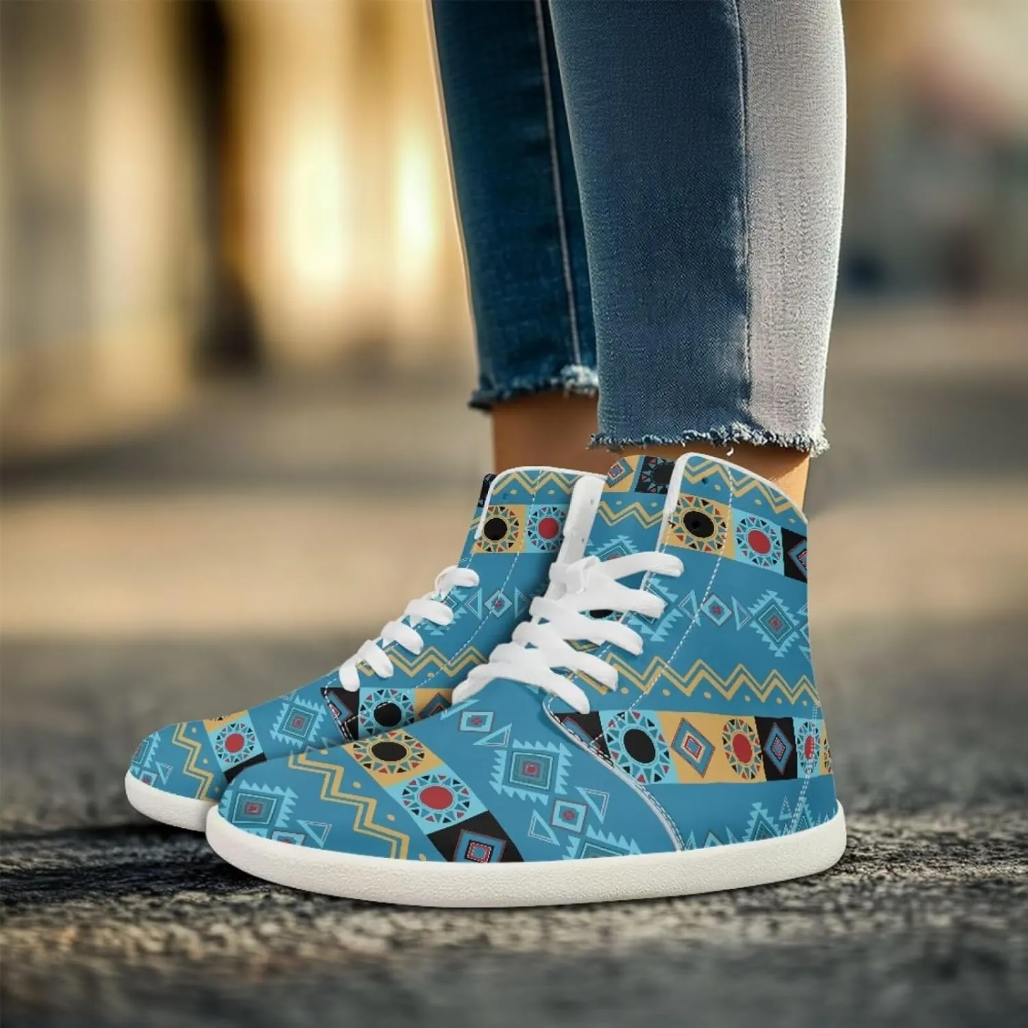 Unisex Mens PU Leather High Top Shoes Non Slip Lace Up Athletic Running Platform Sneakers for Women