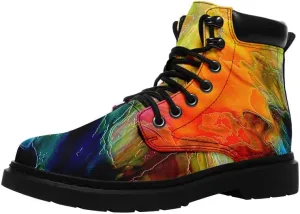 Unisex Mid-top Combat Boots for Men Women Lightweight Fashion Flower Ankle Boots Non-Slip Lace-Up Bootie for Girl