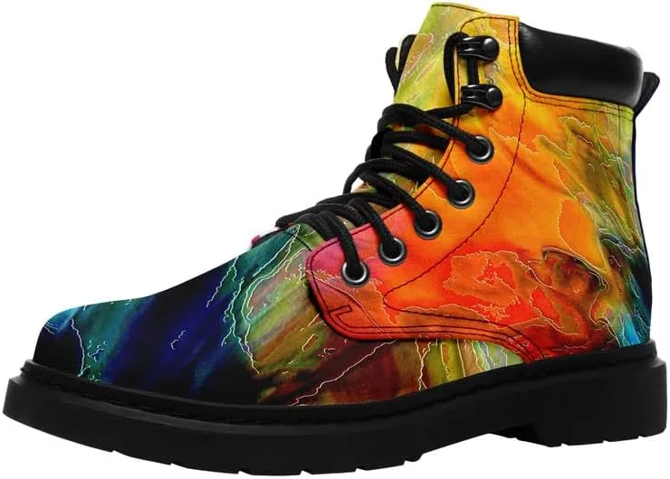 Unisex Mid-top Combat Boots for Men Women Lightweight Fashion Flower Ankle Boots Non-Slip Lace-Up Bootie for Girl