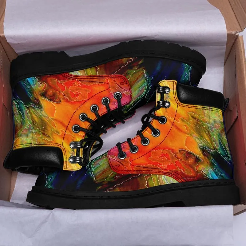 Unisex Mid-top Combat Boots for Men Women Lightweight Fashion Flower Ankle Boots Non-Slip Lace-Up Bootie for Girl