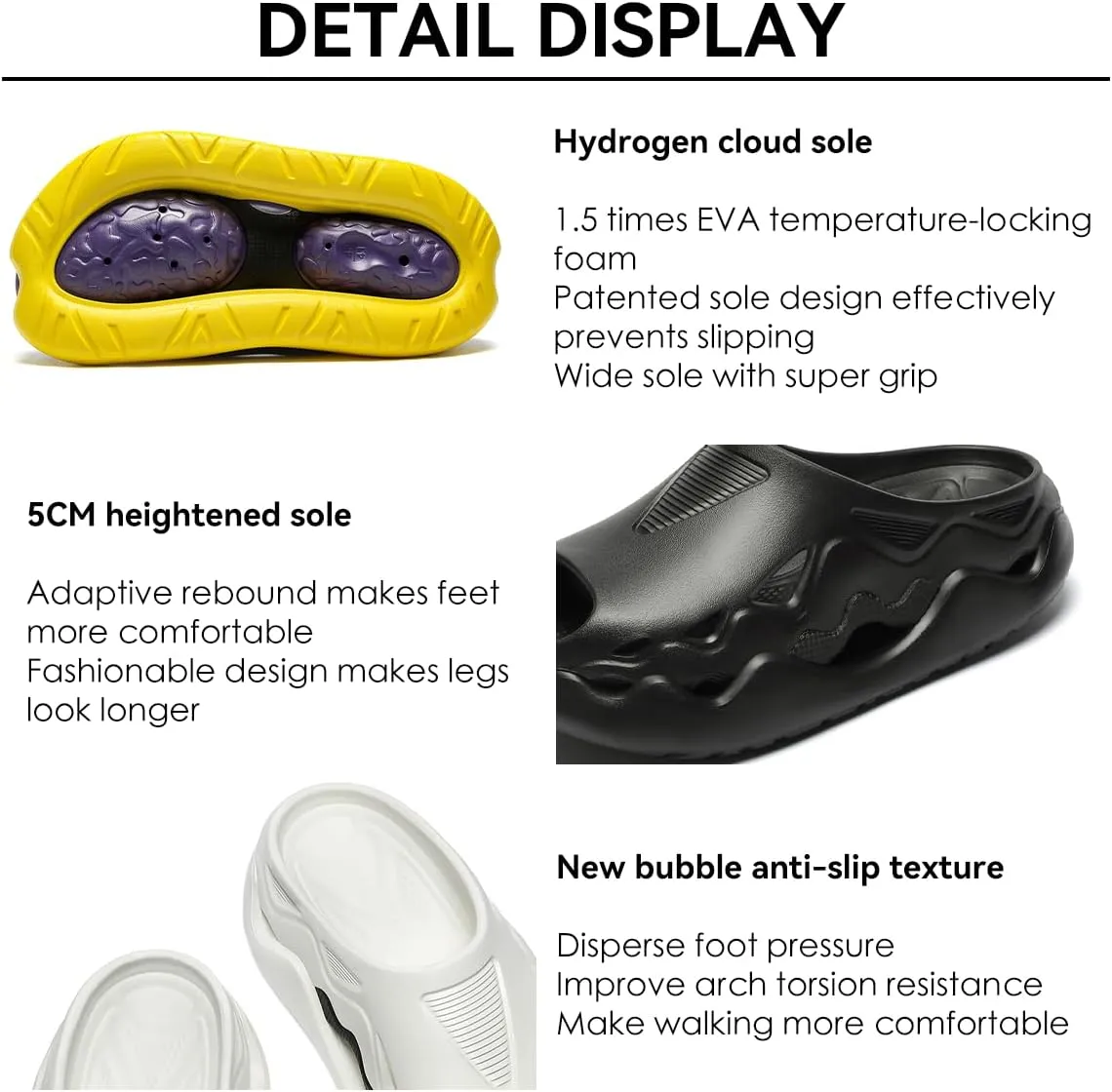 Unisex Outdoor Sports Fashion Chunky Dad Sandals, Mules & Clogs - Breathable Hollow Design, 2in Elevation, Arch Support, Post-Workout Recovery, Waterproof & Quick-Dry, Non-Slip EVA Slides