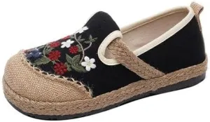 VARECOLA Women's Breathable Cotton Linen Cute Print Flat Mules Exquisite Embroidery Boho Style Slip On Slingback Espadrilles Slipper Shoes