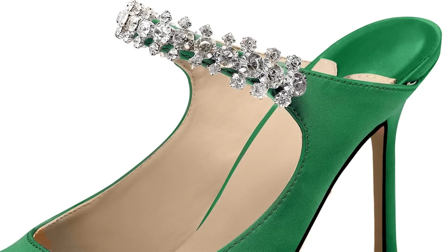 Vaslemuse Women Rhinestone Strap Heel Mules Bridal Pointy Toe Stiletto Heels Dress Pumps Slip On for Wedding Party