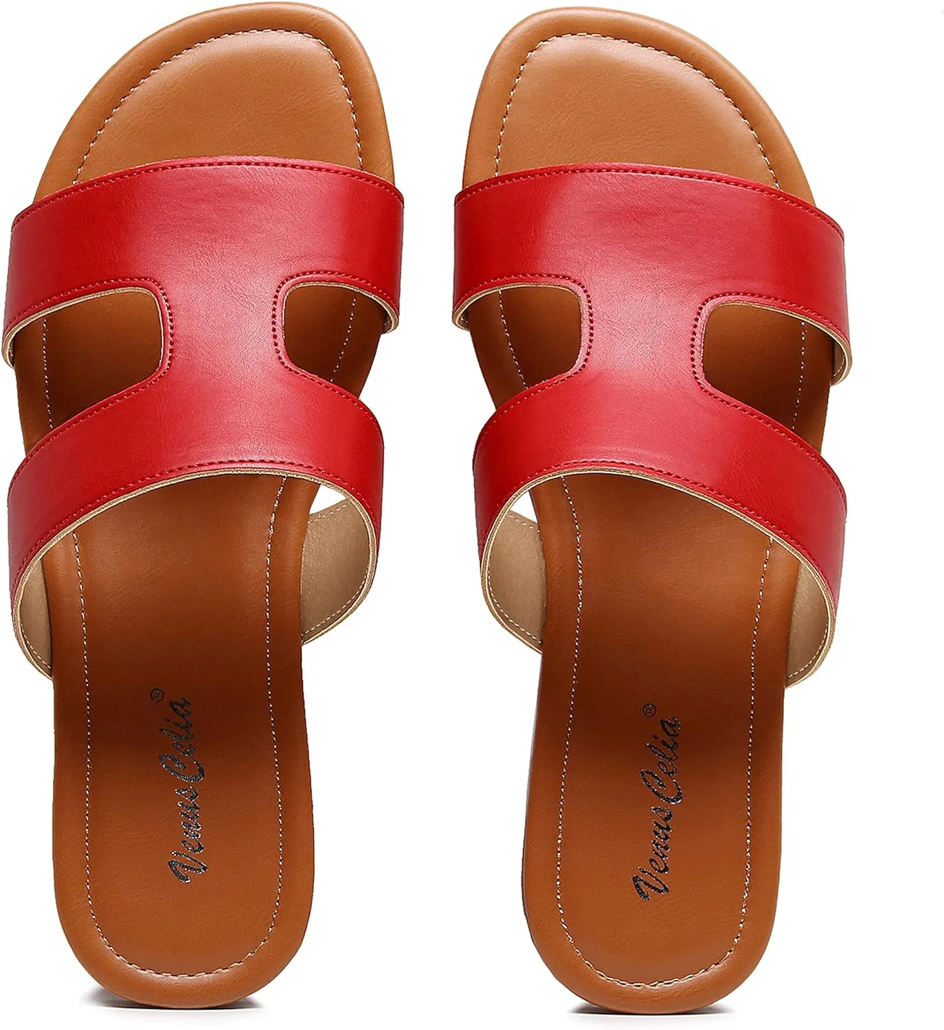 VenusCelia Women's H Band Wide Flat Sandal