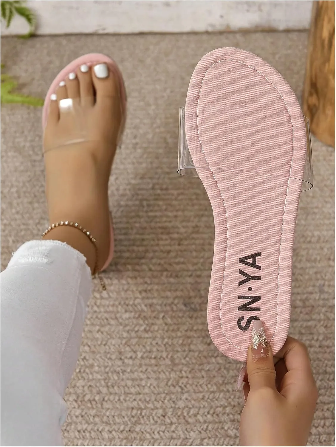 Verdusa Women's Clear Sandals Transparent Single Band Open Toe Flat Sandals