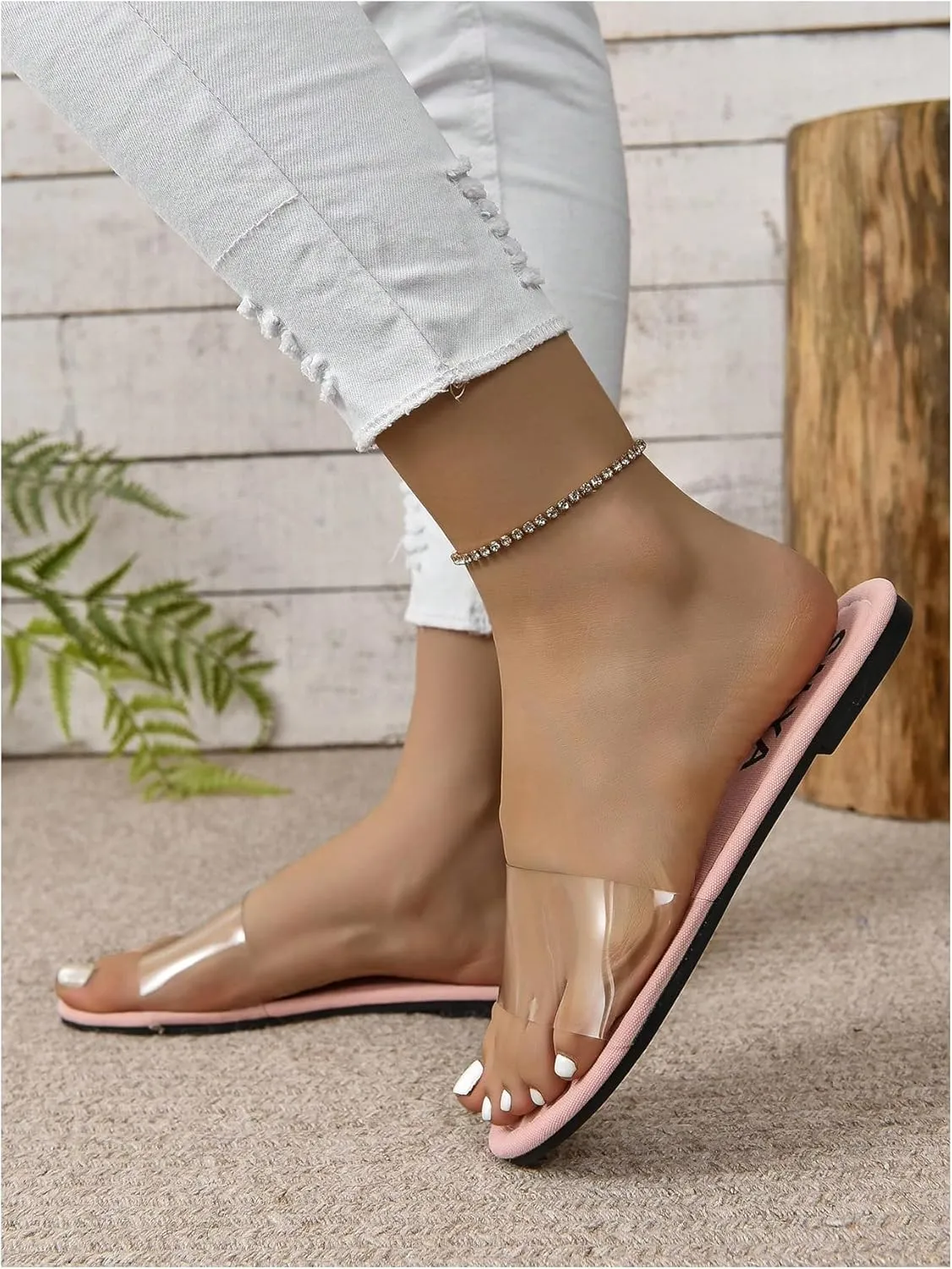 Verdusa Women's Clear Sandals Transparent Single Band Open Toe Flat Sandals
