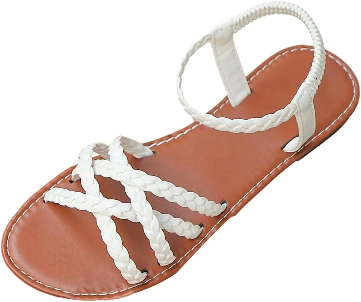 Verdusa Women's Flat Sandals Strappy Dressy Ankle Strap Casual Summer Thong Sandals for Beach