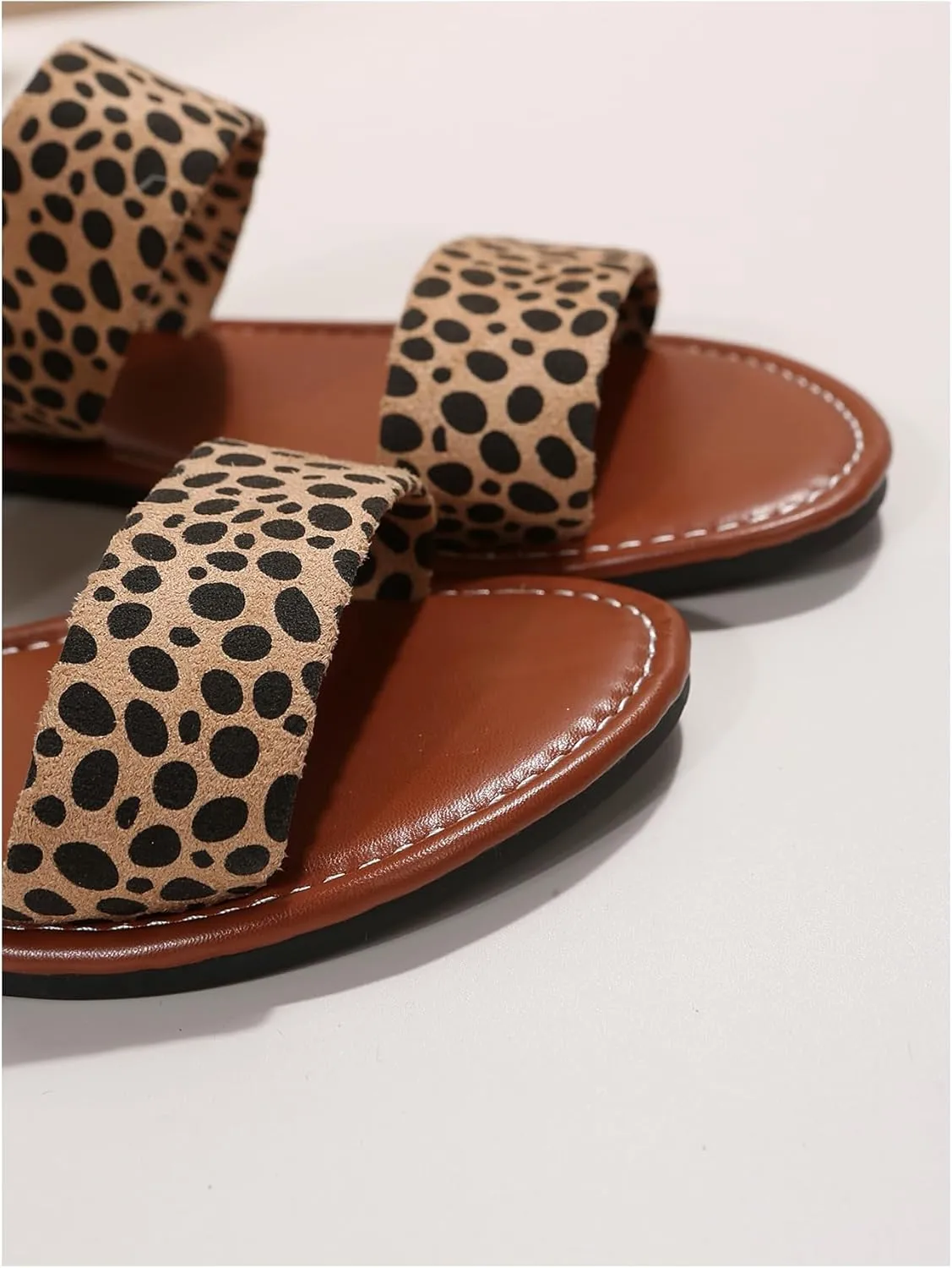 Verdusa Women's PU Leather Rhinestone Slippers Two Strap Open Toe Slip on Flat Sandals