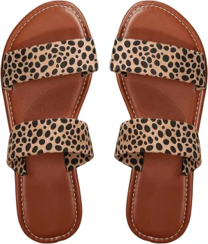 Verdusa Women's PU Leather Rhinestone Slippers Two Strap Open Toe Slip on Flat Sandals