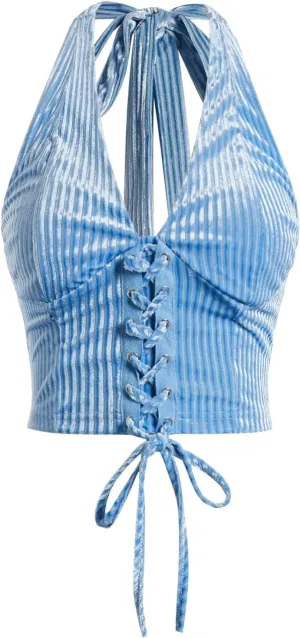 Verdusa Women's Sleeveless Halter Neck Lace Up Front Tie Back Crop Top