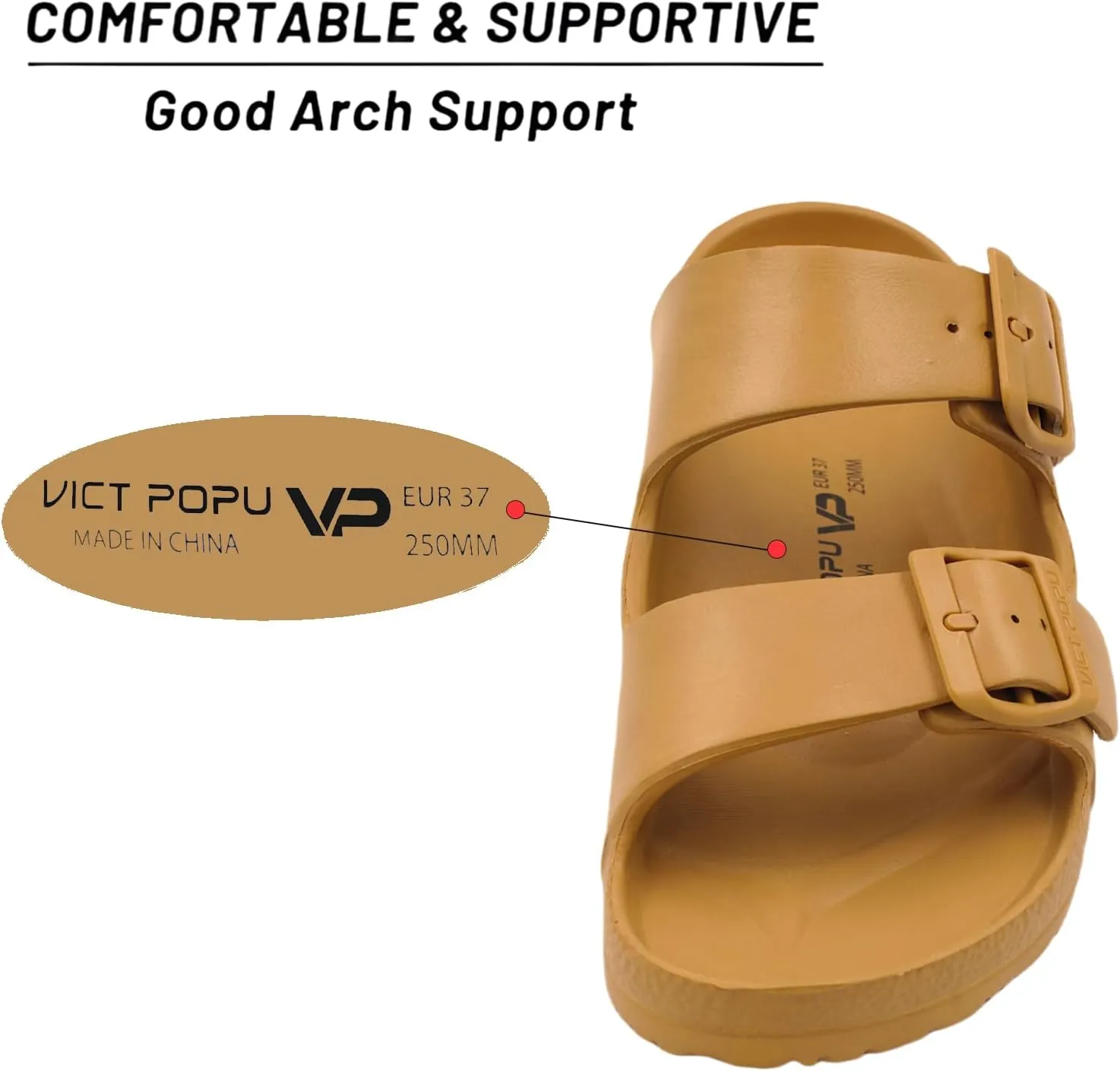 VICT POPU Womens Sandals Adjustable Double Buckle Strap Waterproof EVA Flat Slides