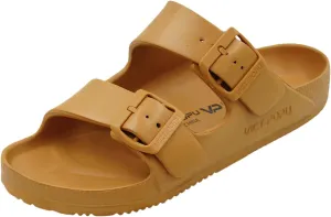 VICT POPU Womens Sandals Adjustable Double Buckle Strap Waterproof EVA Flat Slides