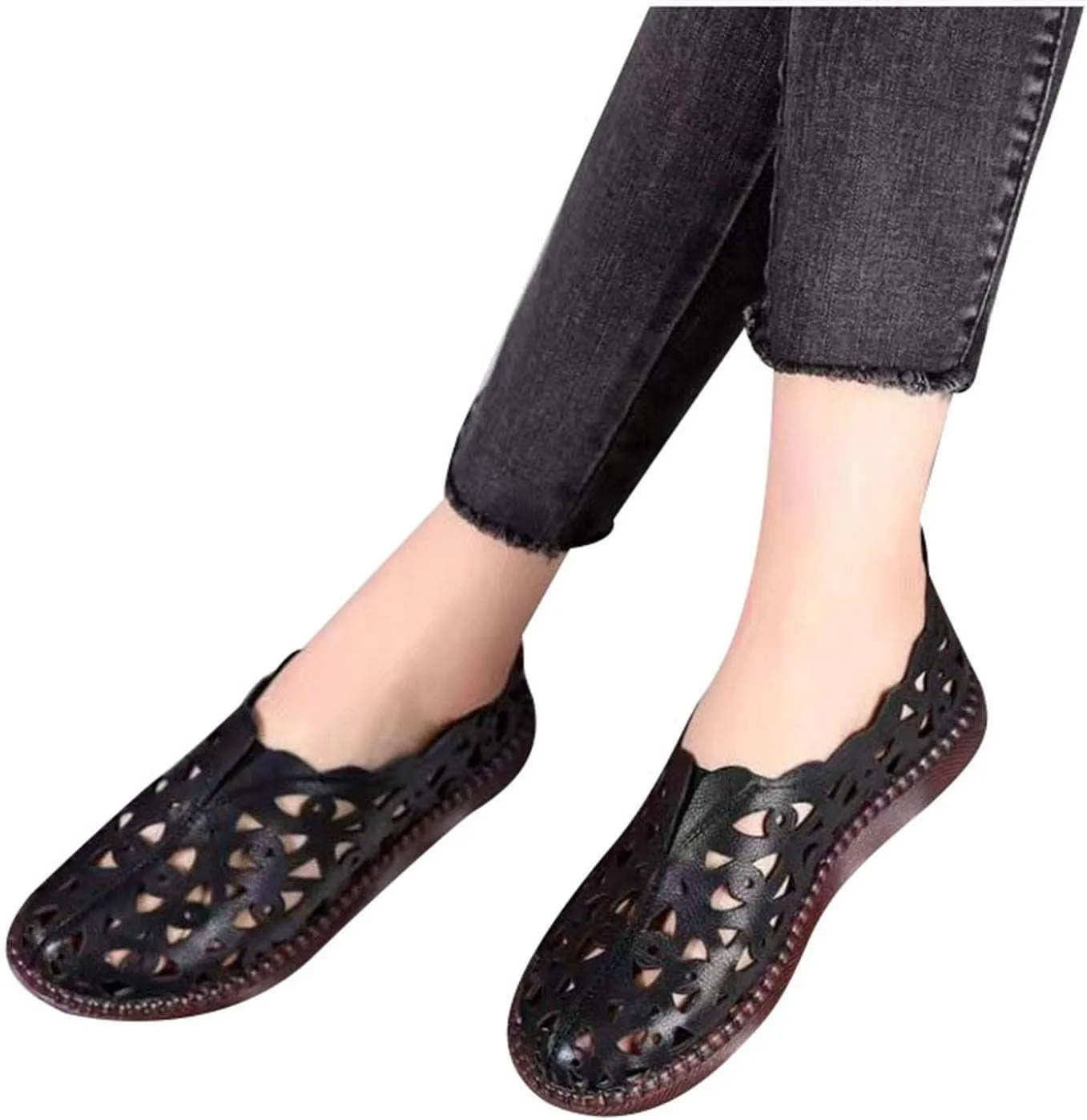 Vintage Flat Sandals for Women Casual Summer Round Toe Closed Toe Hollow Slip on Sandals Lightweight Breathable Outdoor Ladies Shoes Sandalias