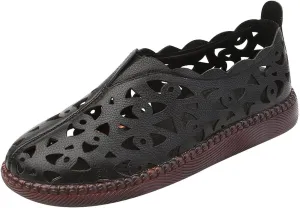 Vintage Flat Sandals for Women Casual Summer Round Toe Closed Toe Hollow Slip on Sandals Lightweight Breathable Outdoor Ladies Shoes Sandalias