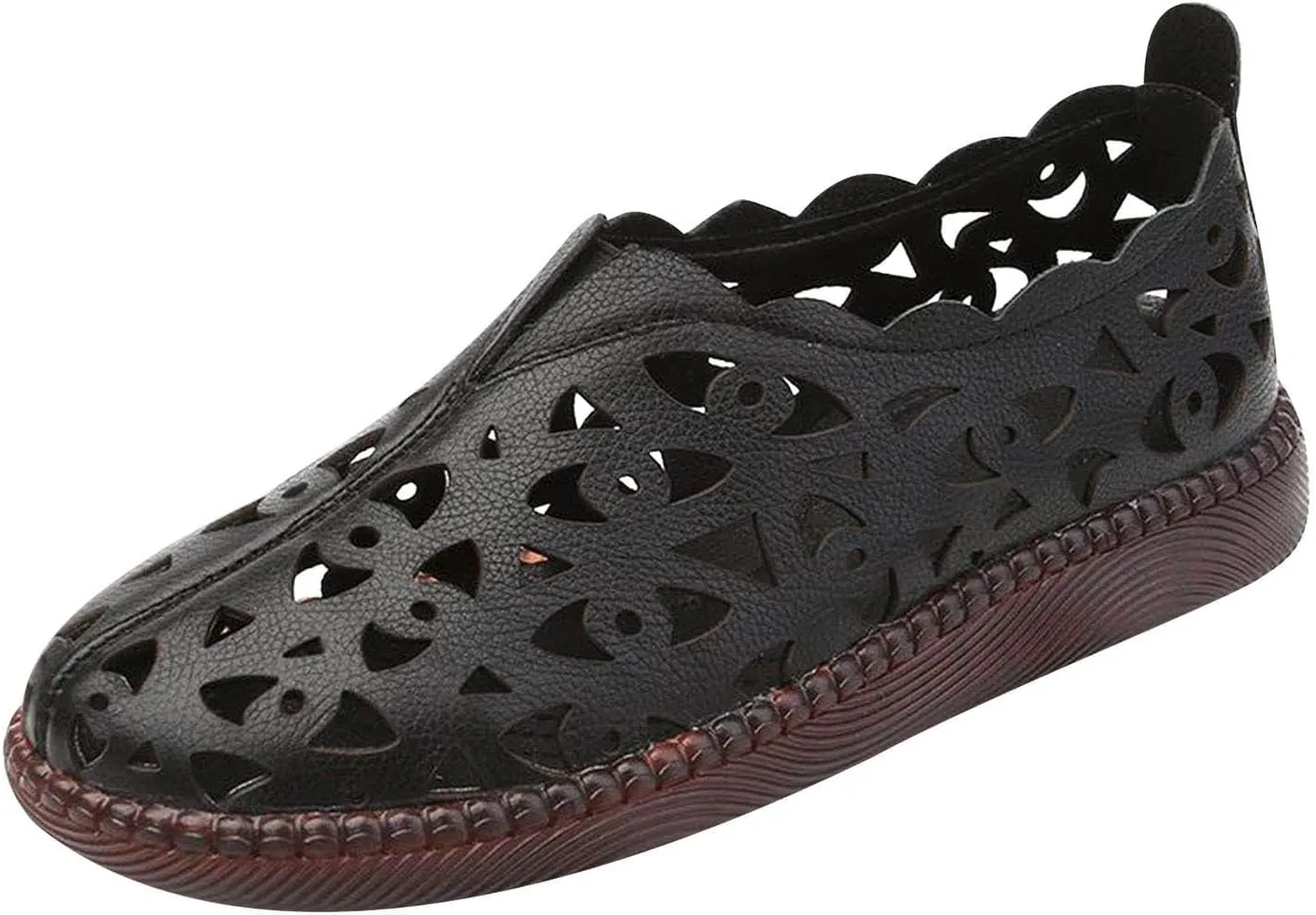 Vintage Flat Sandals for Women Casual Summer Round Toe Closed Toe Hollow Slip on Sandals Lightweight Breathable Outdoor Ladies Shoes Sandalias
