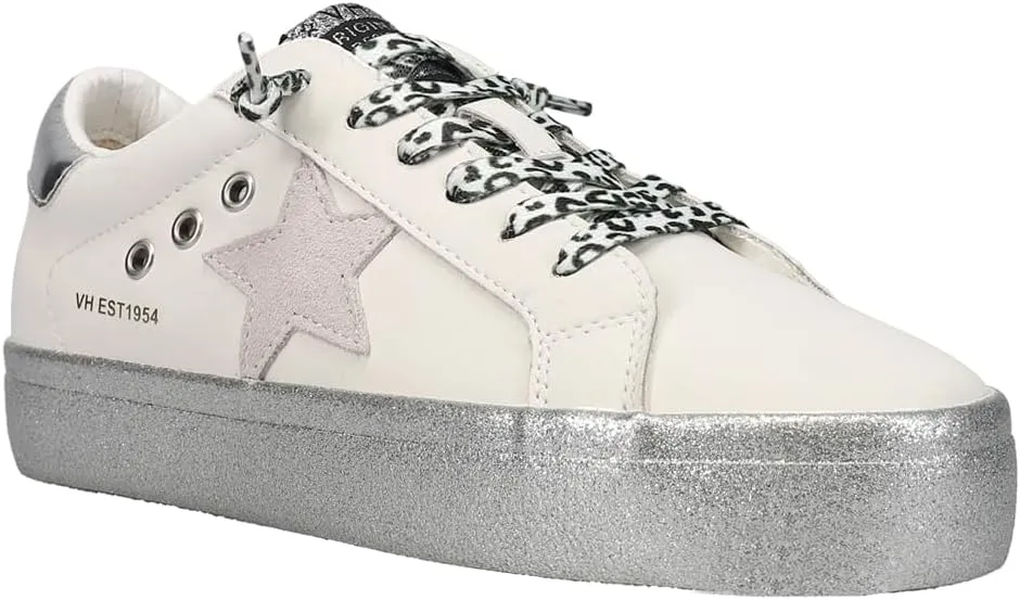 Vintage Havana Womens Epic Metallic Platform Lace Up Sneakers Shoes Casual - White