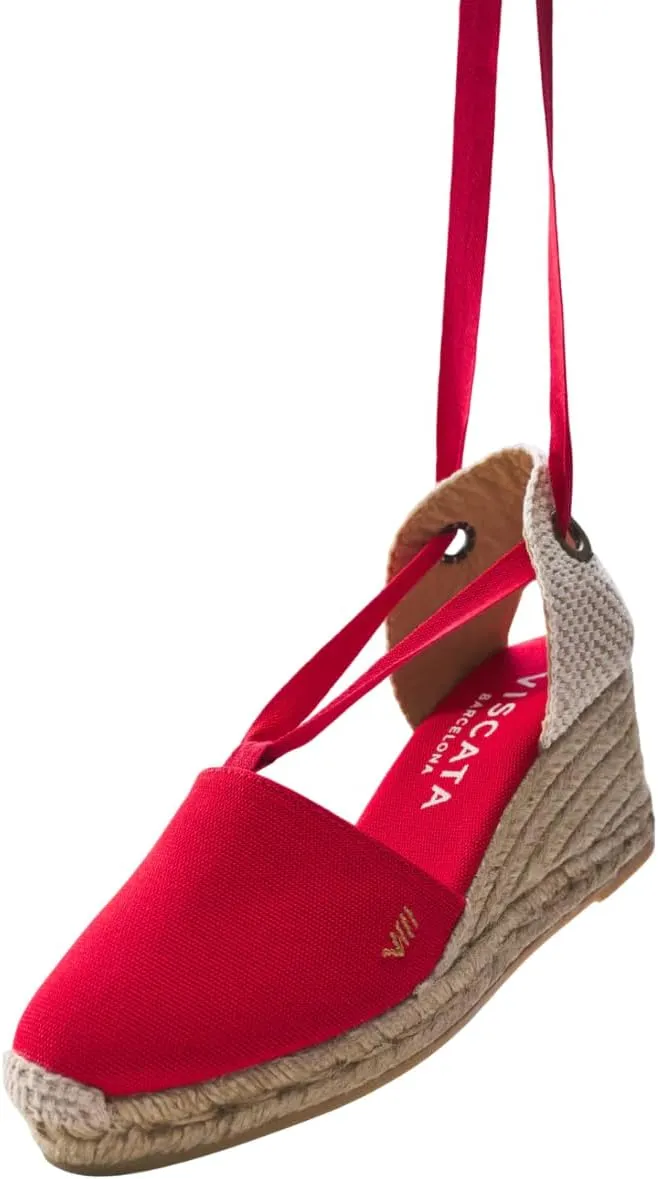 VISCATA Escala Espadrille Canvas Wedges with Sleek Ankle Laces Women's Lace Up Shoes Handmade in Spain Organic Cotton Canvas and 100% Natural Jute Midsole for All Occasions