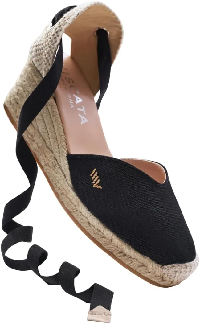 VISCATA Gava Canvas Wedge Handmade 2 ½” Heel Women's Sandals with Breathable Cotton Canvas V-cut Vamp and 100% Natural Jute Midsole for all Casual Occasions