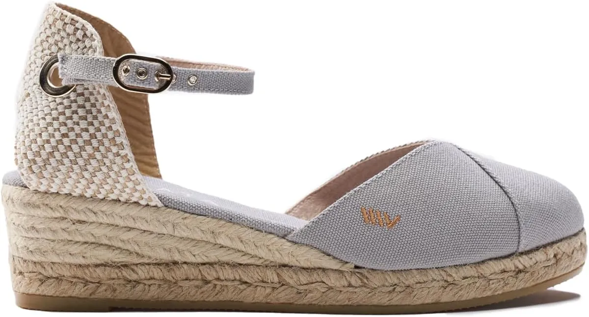 Viscata Pubol Espadrille Canvas Low Wedges with Ankle Strap Spain Handmade 2” Heel Women's Sandals with Breathable Organic Cotton Canvas and 100% Natural Jute for all Occasions: Casual, Work, Party
