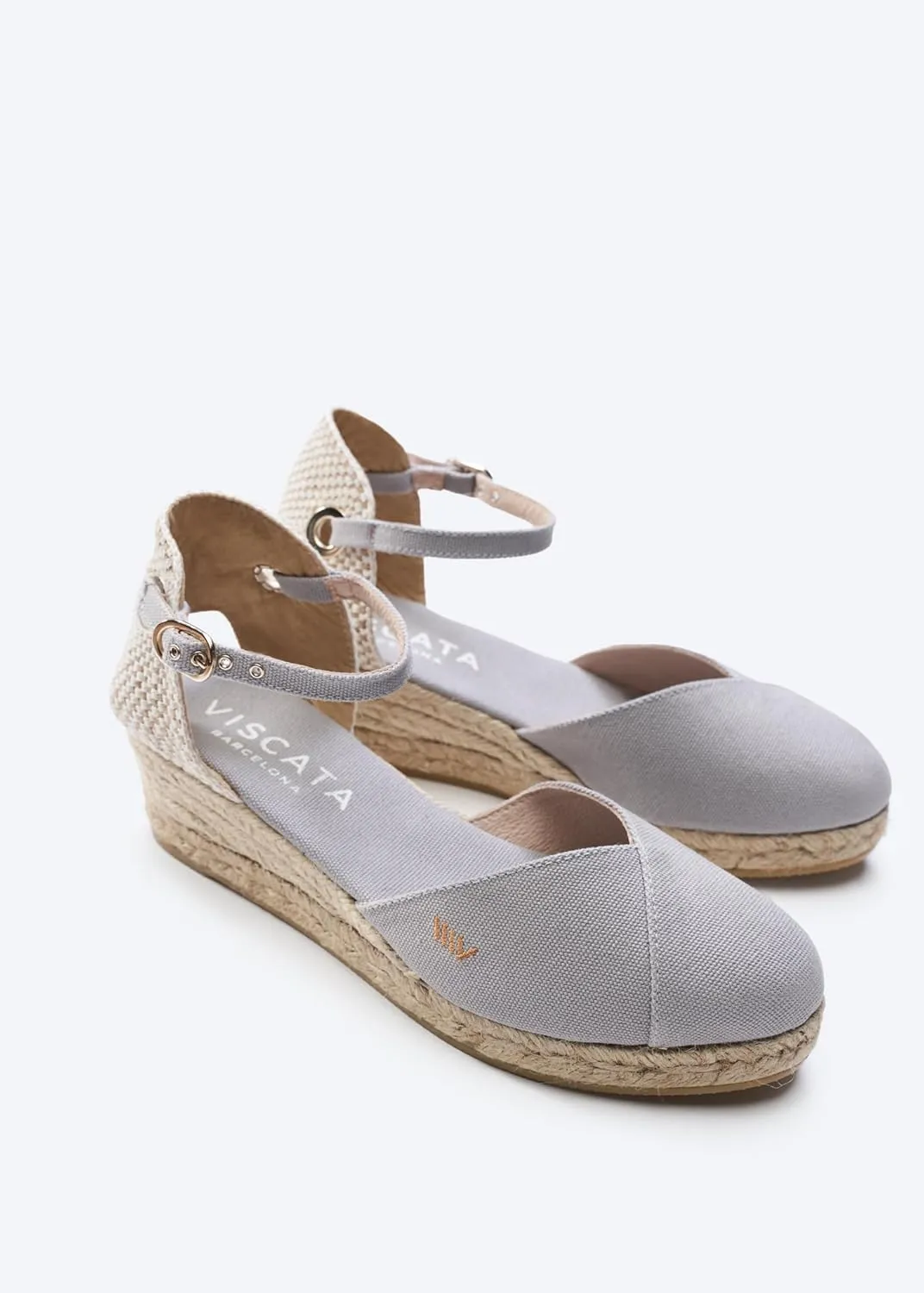 Viscata Pubol Espadrille Canvas Low Wedges with Ankle Strap Spain Handmade 2” Heel Women's Sandals with Breathable Organic Cotton Canvas and 100% Natural Jute for all Occasions: Casual, Work, Party