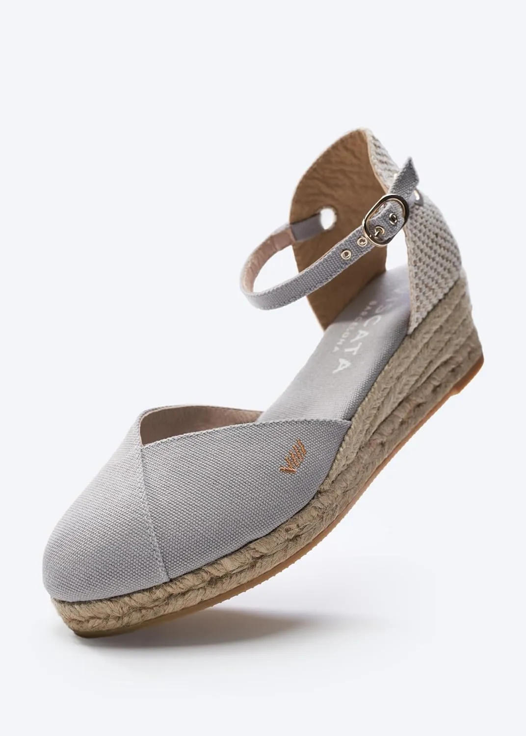 Viscata Pubol Espadrille Canvas Low Wedges with Ankle Strap Spain Handmade 2” Heel Women's Sandals with Breathable Organic Cotton Canvas and 100% Natural Jute for all Occasions: Casual, Work, Party