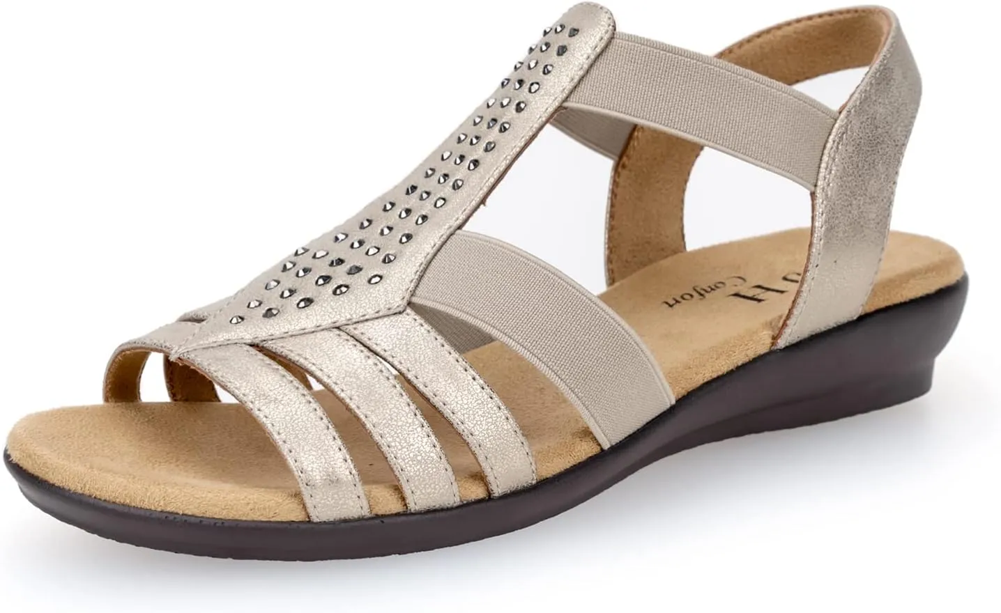 VJH confort Women's Flat Sandals, Comfort Elastic Slip-on Light Weight Slingback Casual Walking Sandals with Rhinestone