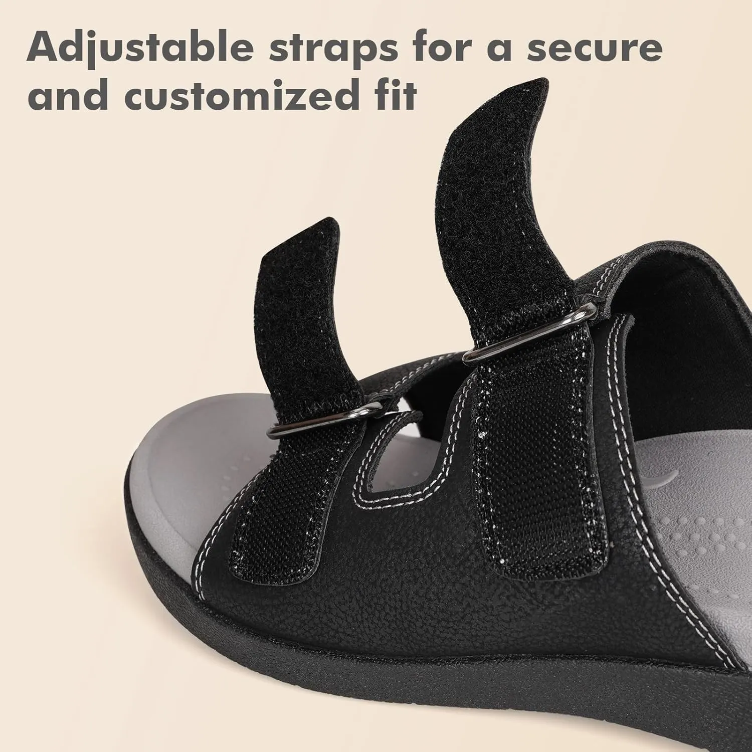 V.Step Orthopedic Slides with Arch Support for Women Men, Adjustable Orthotic Sandals for Plantar Fasciitis Pain Relief Indoor Outdoor Black W12/M11