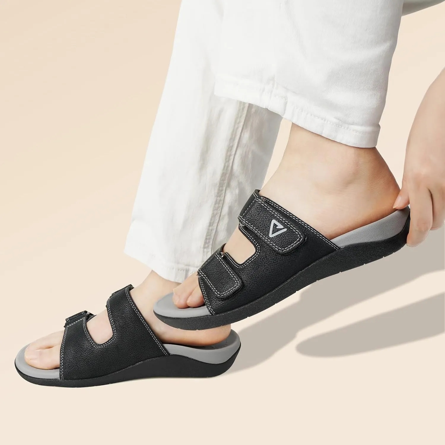 V.Step Orthopedic Slides with Arch Support for Women Men, Adjustable Orthotic Sandals for Plantar Fasciitis Pain Relief Indoor Outdoor Black W12/M11