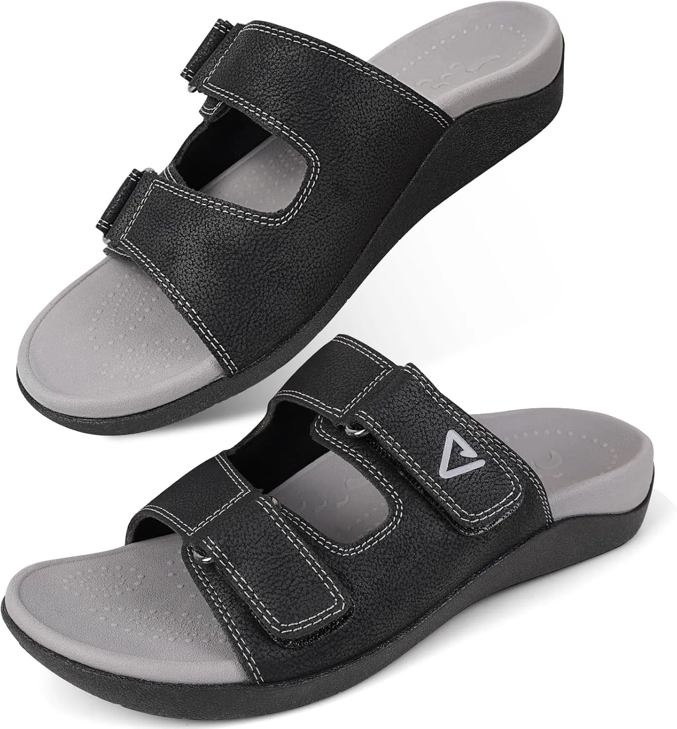 V.Step Orthopedic Slides with Arch Support for Women Men, Adjustable Orthotic Sandals for Plantar Fasciitis Pain Relief Indoor Outdoor Black W12/M11