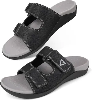 V.Step Orthopedic Slides with Arch Support for Women Men, Adjustable Orthotic Sandals for Plantar Fasciitis Pain Relief Indoor Outdoor Black W12/M11