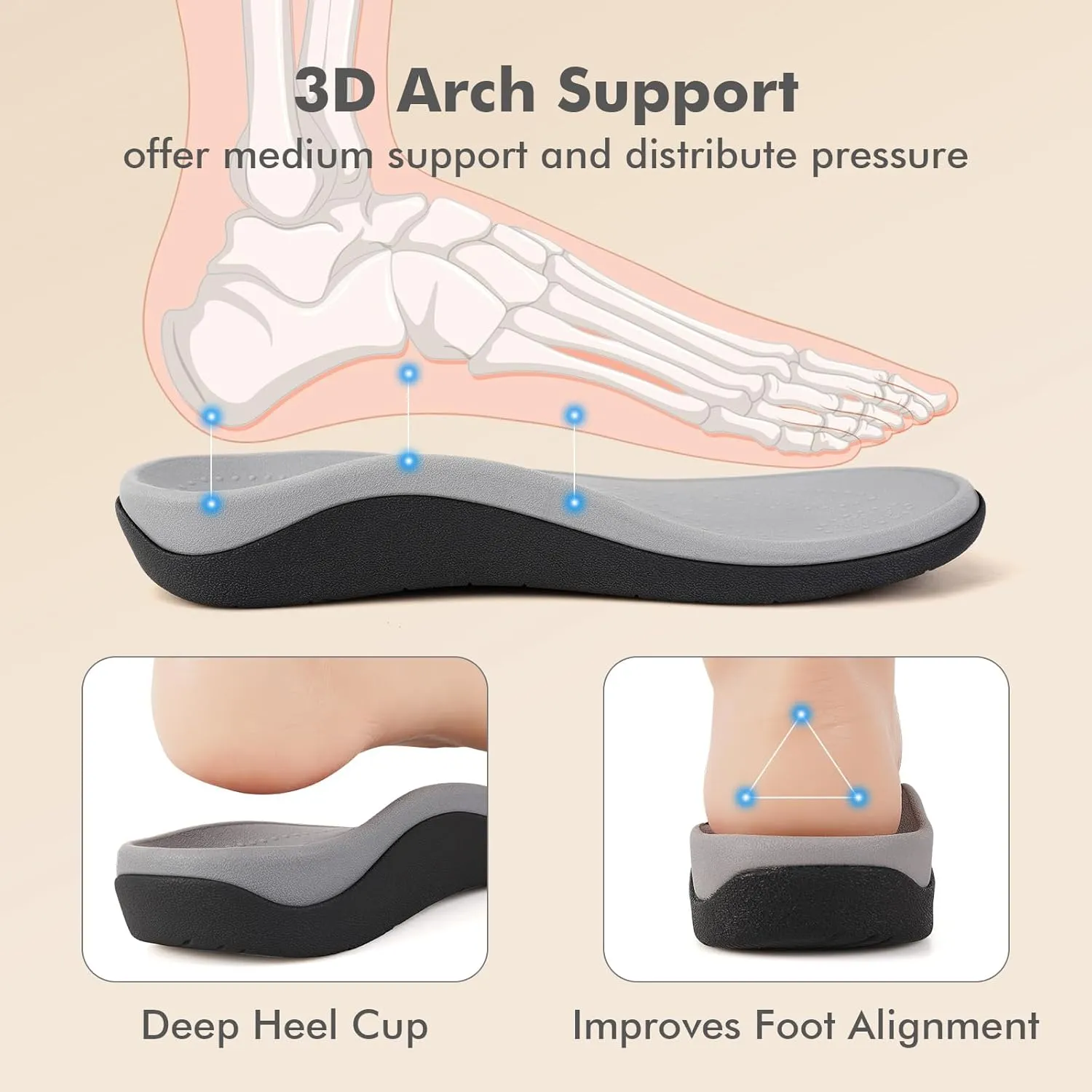 V.Step Orthopedic Slides with Arch Support for Women Men, Adjustable Orthotic Sandals for Plantar Fasciitis Pain Relief Indoor Outdoor Black W12/M11
