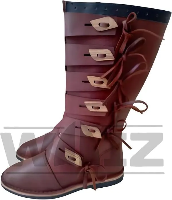 WAIZ Medieval Leather Long Boots – Authentic Renaissance Tall Boots for Reenactment, Cosplay, and LARP