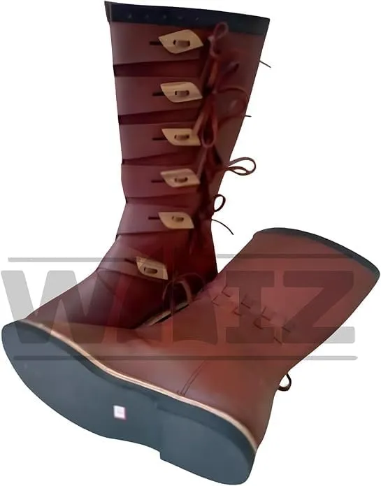 WAIZ Medieval Leather Long Boots – Authentic Renaissance Tall Boots for Reenactment, Cosplay, and LARP