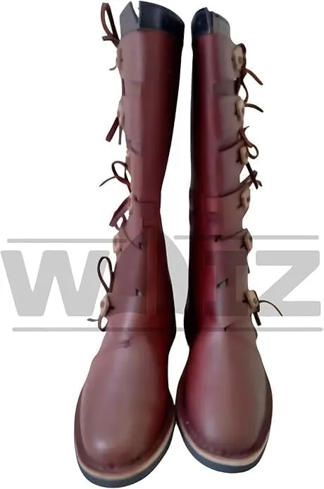 WAIZ Medieval Leather Long Boots – Authentic Renaissance Tall Boots for Reenactment, Cosplay, and LARP