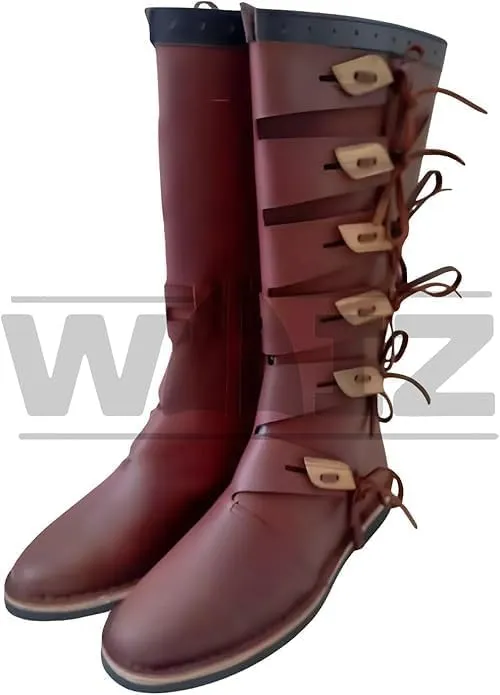 WAIZ Medieval Leather Long Boots – Authentic Renaissance Tall Boots for Reenactment, Cosplay, and LARP