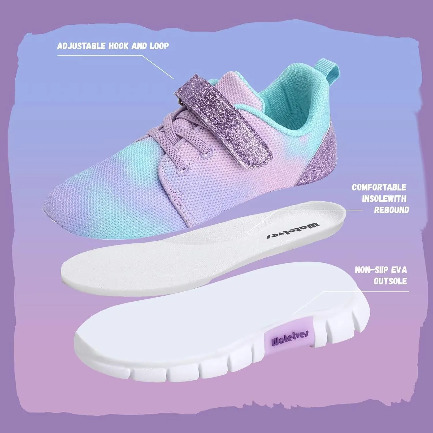 WateLves Girls Sneakers Lightweight Walking Shoes Comfortable Running Tennis Shoes for Toddler Little Kid/Big Kid