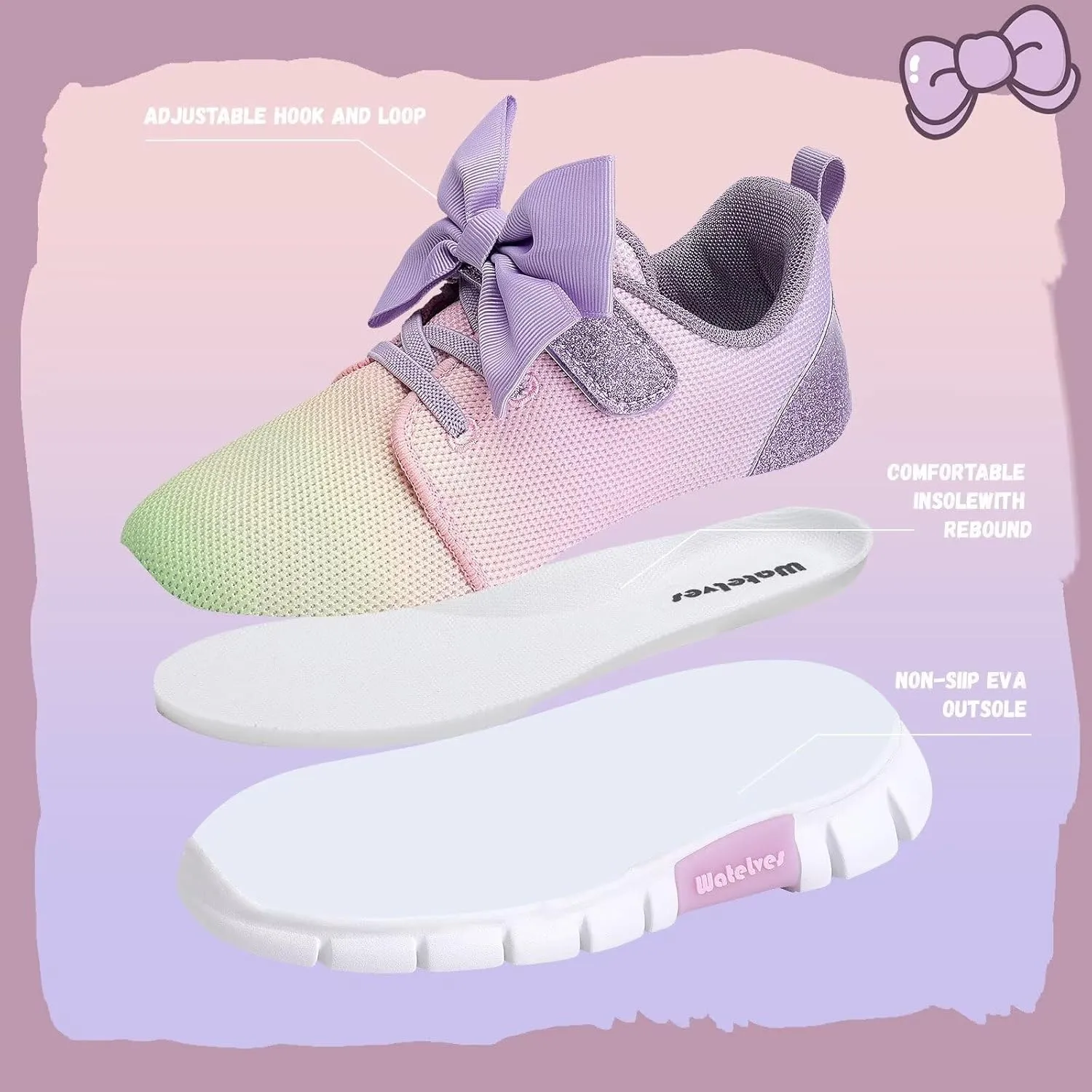 WateLves Girls Sneakers Lightweight Walking Shoes Comfortable Running Tennis Shoes for Toddler Little Kid/Big Kid