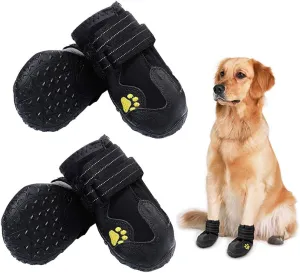 Waterproof Dog Boots, Dog Outdoor Shoes for Medium to Large Dogs with Two Reflective Fastening Straps and Rugged Anti-Slip Sole (2.95" x 2.52",Black 4PCS).