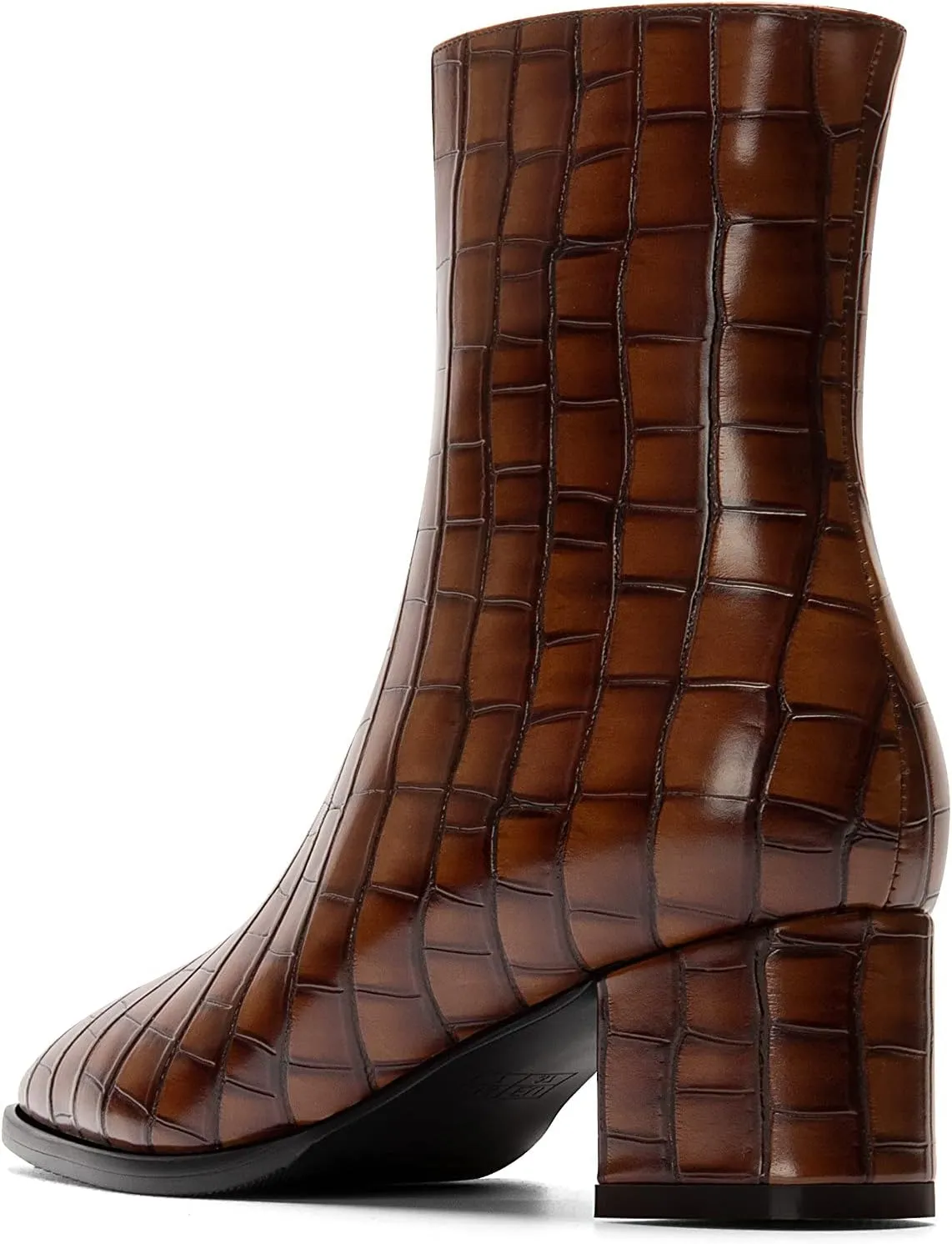 WAYDERNS Women's Square Toe Microfiber Zip Crocodile Print Chunky Low Heel Ankle High Boots 2 Inch