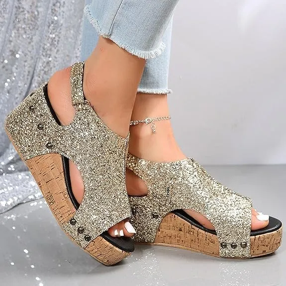 Wedge Sandals for Women 2025,Womens Espadrilles Platform Wedges Comfortable Sandals Open Toe Buckle Ankle Strap Cork Casual & Dressy Summer Shoes