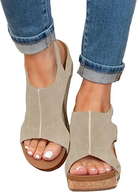 Wedge Sandals for Women 2025,Womens Espadrilles Platform Wedges Comfortable Sandals Open Toe Buckle Ankle Strap Cork Casual & Dressy Summer Shoes