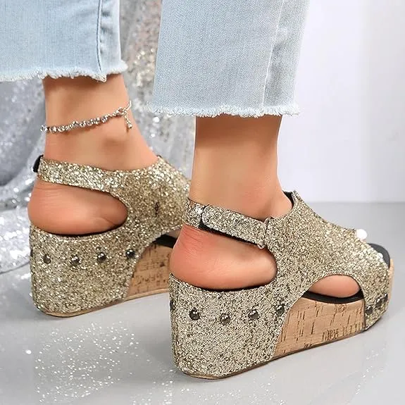 Wedge Sandals for Women 2025,Womens Espadrilles Platform Wedges Comfortable Sandals Open Toe Buckle Ankle Strap Cork Casual & Dressy Summer Shoes