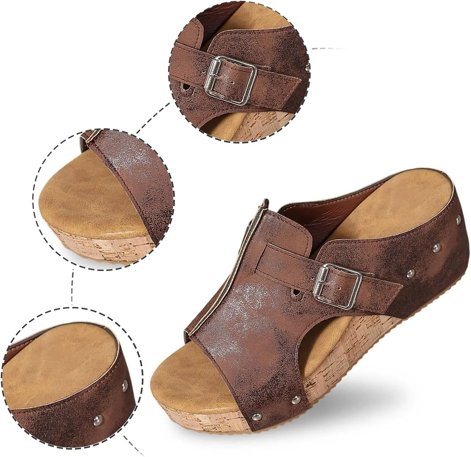 Wedge Sandals for Women Dressy Open Toe Slip On Slides Comfortable Cork Heeled Summer Platform Wedge Shoes Mules