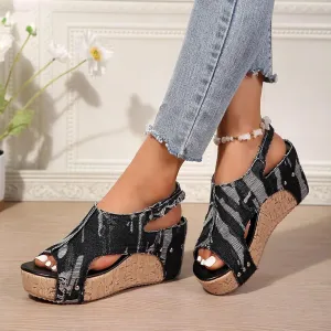 Wedge Sandals for Women Dressy Summer, Womens Comfortable Open-Toe Espadrilles Platform Sandals Ankle Strap Sandals Leather Sandals Casual Low Wedges Walking Strappy Slip on Sandals (Black-2, 9.5)