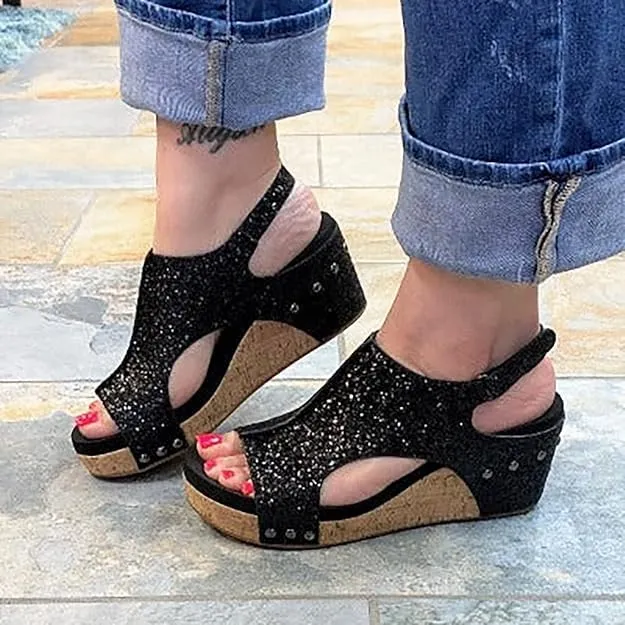 Wedge Sandals for Women Dressy Summer,Womens Espadrilles Platform Wedges Mid Heel Leather Sandals Buckle Open Toe Ankle Strap Comfortable Casual Summer Shoes