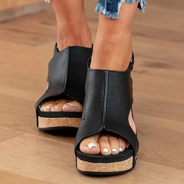 Wedge Sandals for Women Dressy Summer,Womens Espadrilles Platform Wedges Mid Heel Leather Sandals Buckle Open Toe Ankle Strap Comfortable Casual Summer Shoes